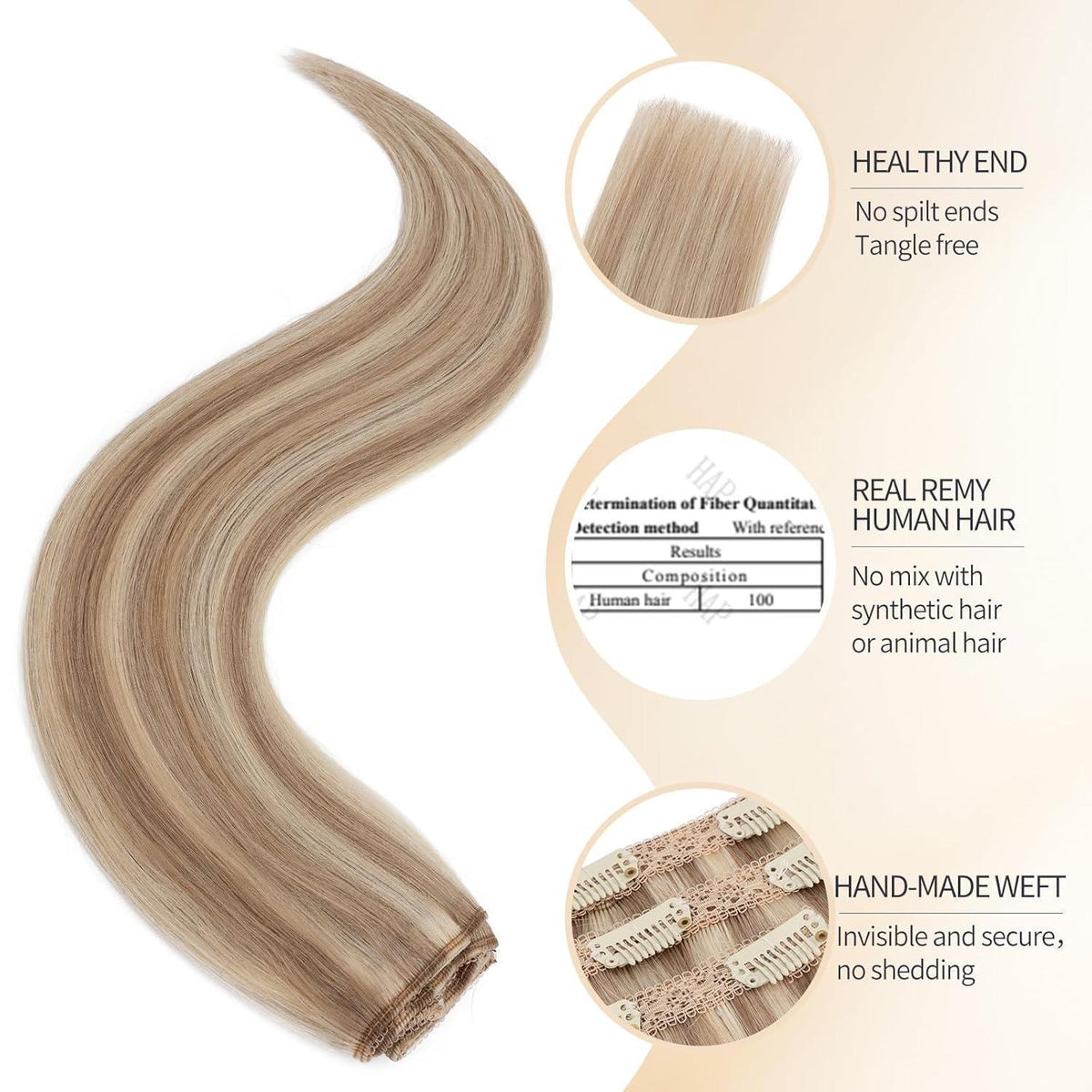 Clip-in Haarverlängerung Echthaar Blondbraun 50cm