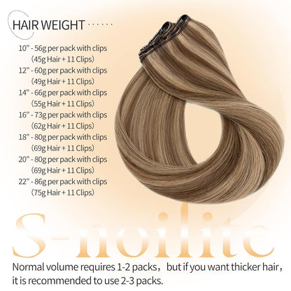 Clip-in Haarverlängerung Echthaar Schoko Braun/Dunkelblond 45cm