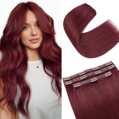 Echthaar Clip-in Extensions Weinrot 55cm – 3er Set