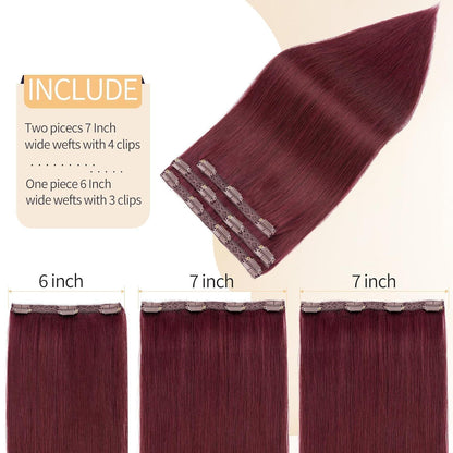 Echthaar Clip-in Extensions Weinrot 55cm – 3er Set