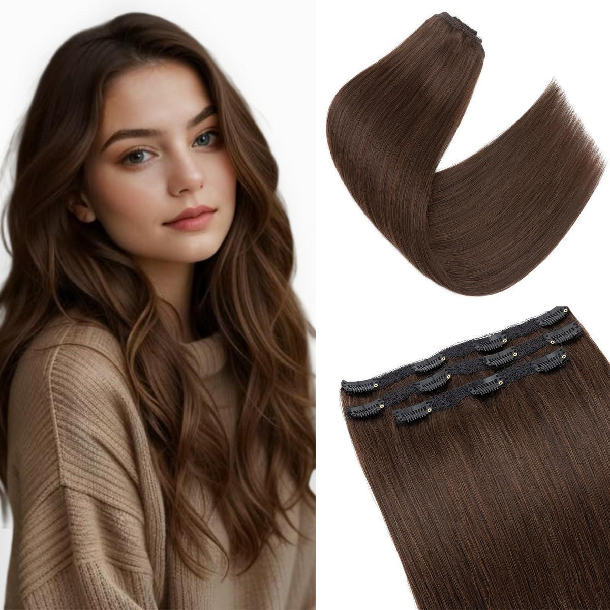 Echthaar Clip-in Extensions Dunkelbraun 50cm