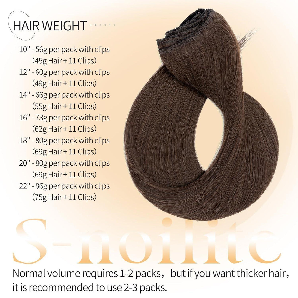 Echthaar Clip-in Extensions Dunkelbraun 50cm