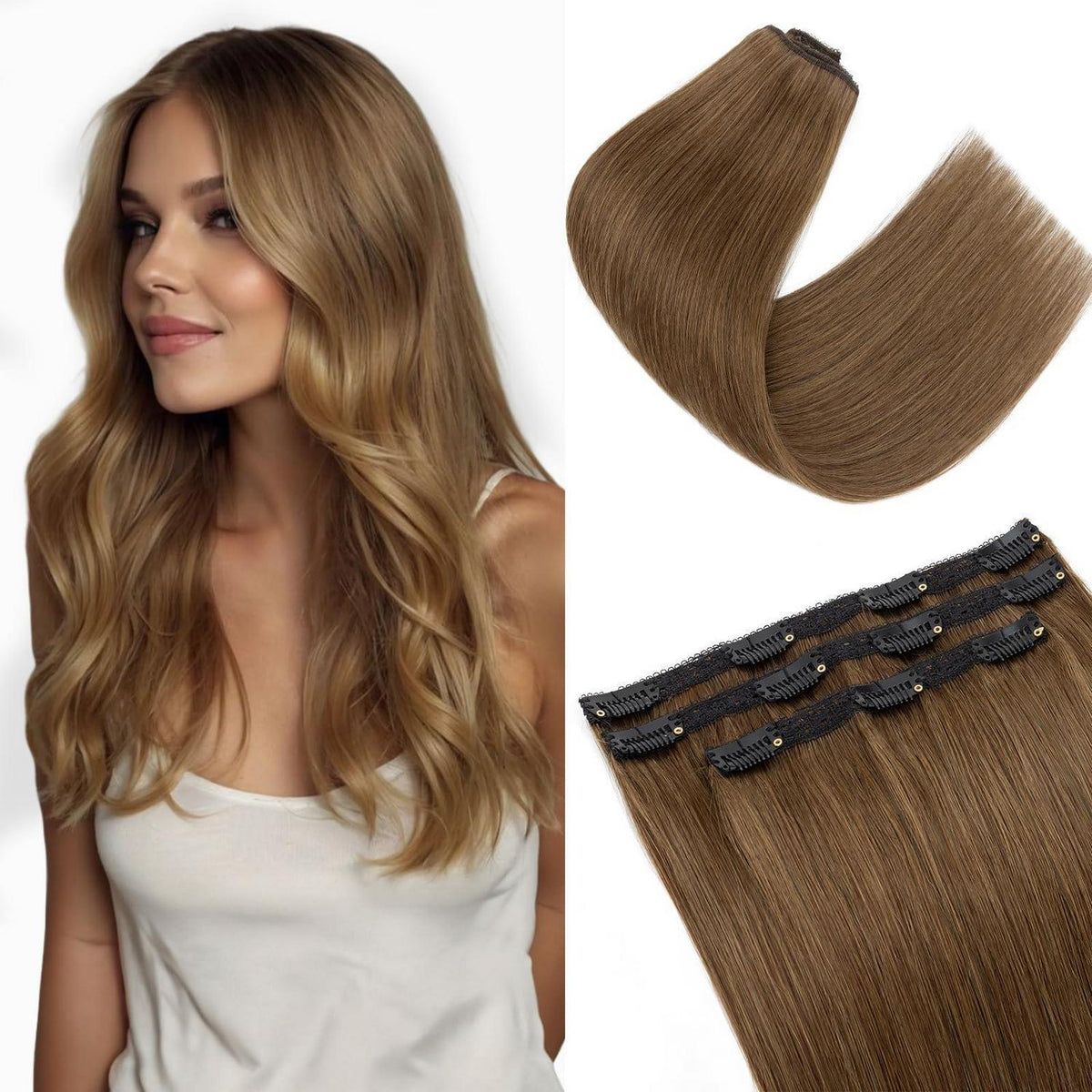 Echthaar Clip-in Extensions Schokoladenbraun 50cm