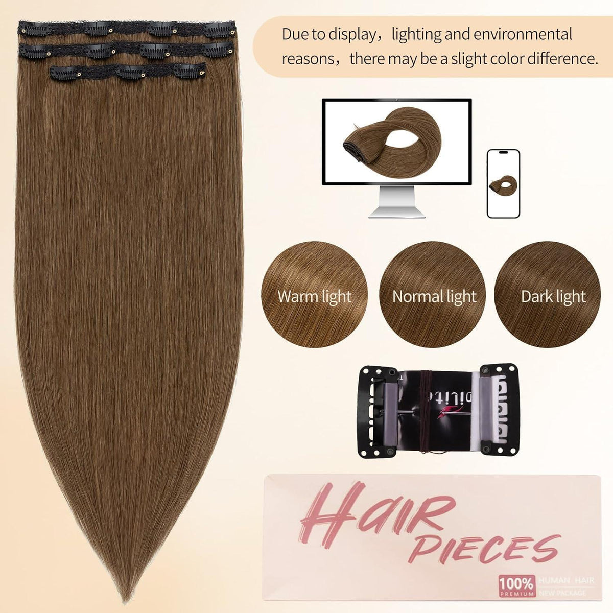 Echthaar Clip-in Extensions Schokoladenbraun 50cm