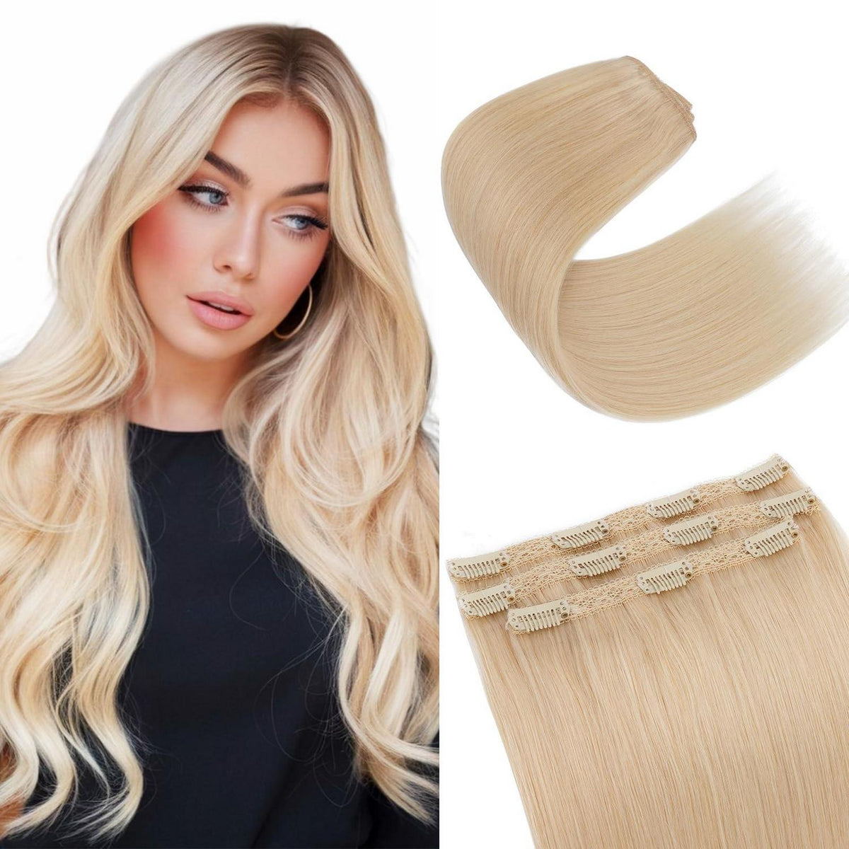 Echthaar Clip-in Extensions Platinblond 55cm