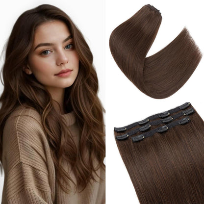 Echthaar Clip-in Extensions Dunkelbraun 55cm