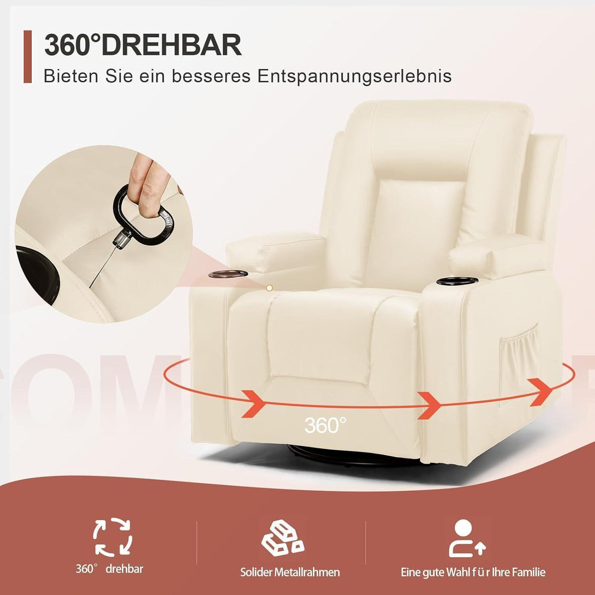 Relaxsessel mit Liegefunktion – Weiß, 360° drehbar