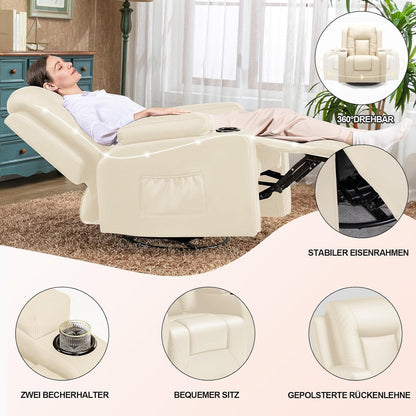 Relaxsessel mit Liegefunktion – Weiß, 360° drehbar