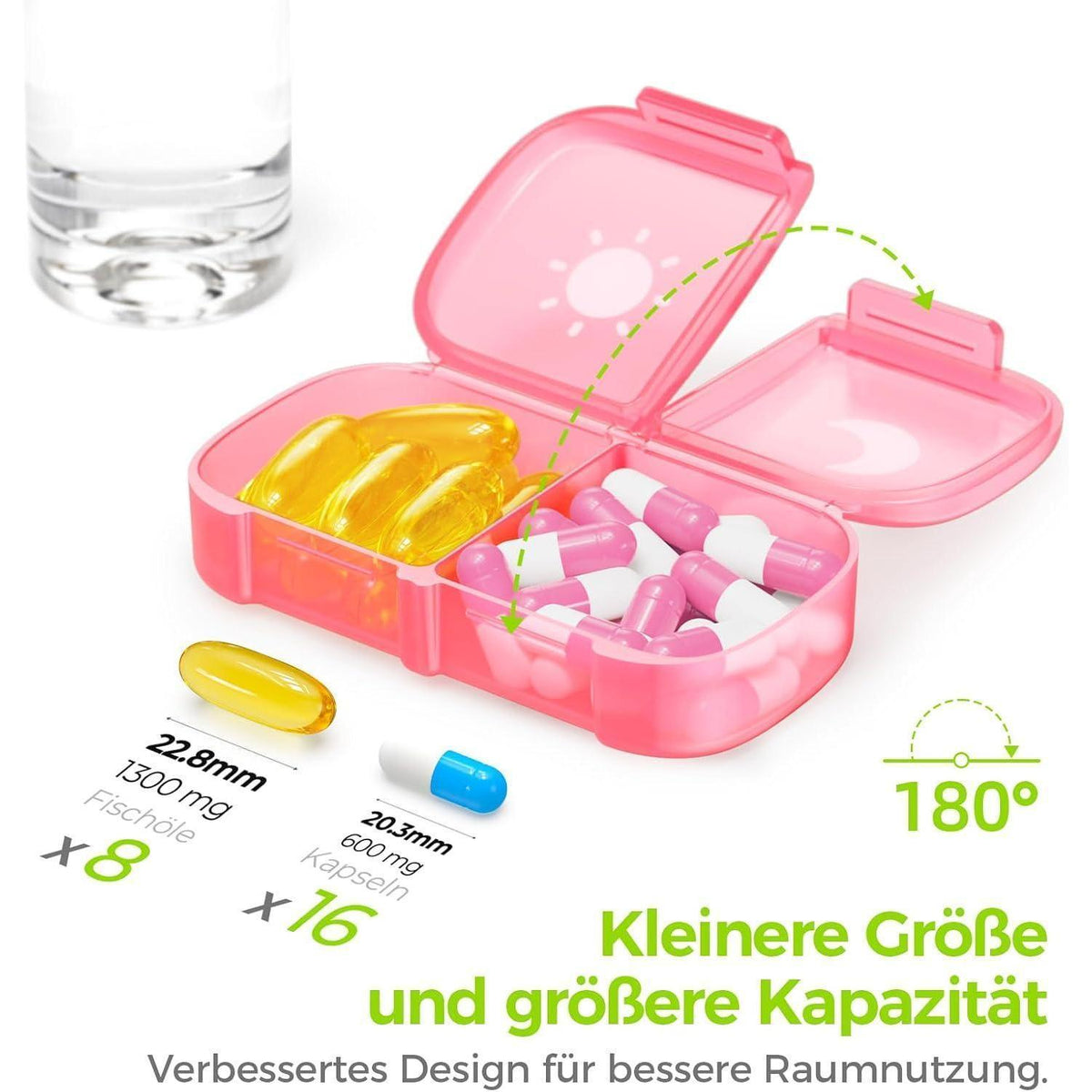 Tablettenbox 7 Tage Morgens Abends, feuchtigkeitsbeständig, Rosa