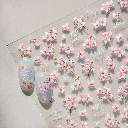 3D Nagelsticker Weiß Rosa Blumen Nail Art Aufkleber