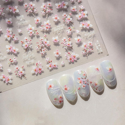 3D Nagelsticker Weiß Rosa Blumen Nail Art Aufkleber