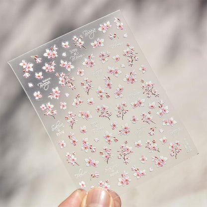 3D Nagelsticker Weiß Rosa Blumen Nail Art Aufkleber