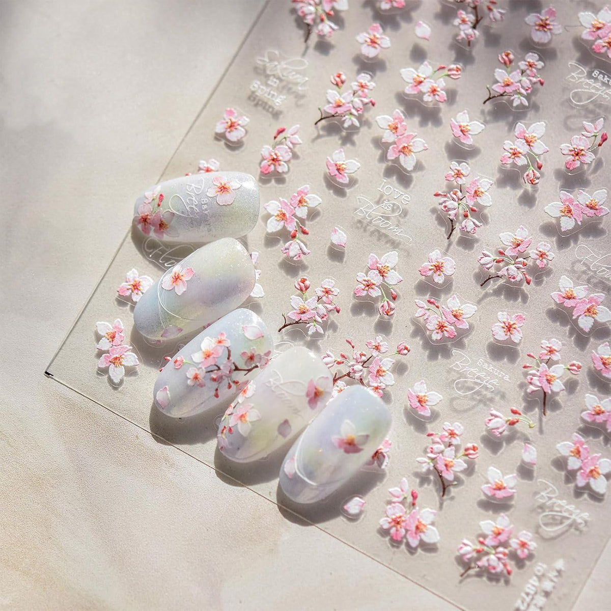 3D Nagelsticker Weiß Rosa Blumen Nail Art Aufkleber