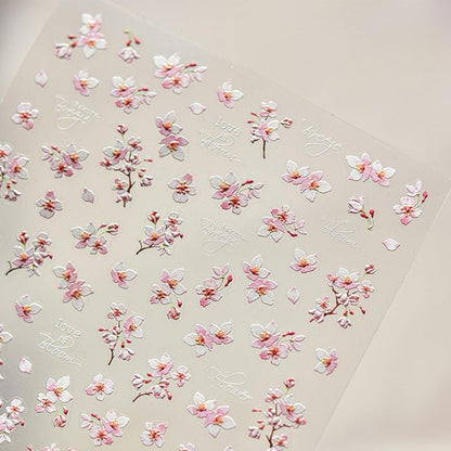 3D Nagelsticker Weiß Rosa Blumen Nail Art Aufkleber