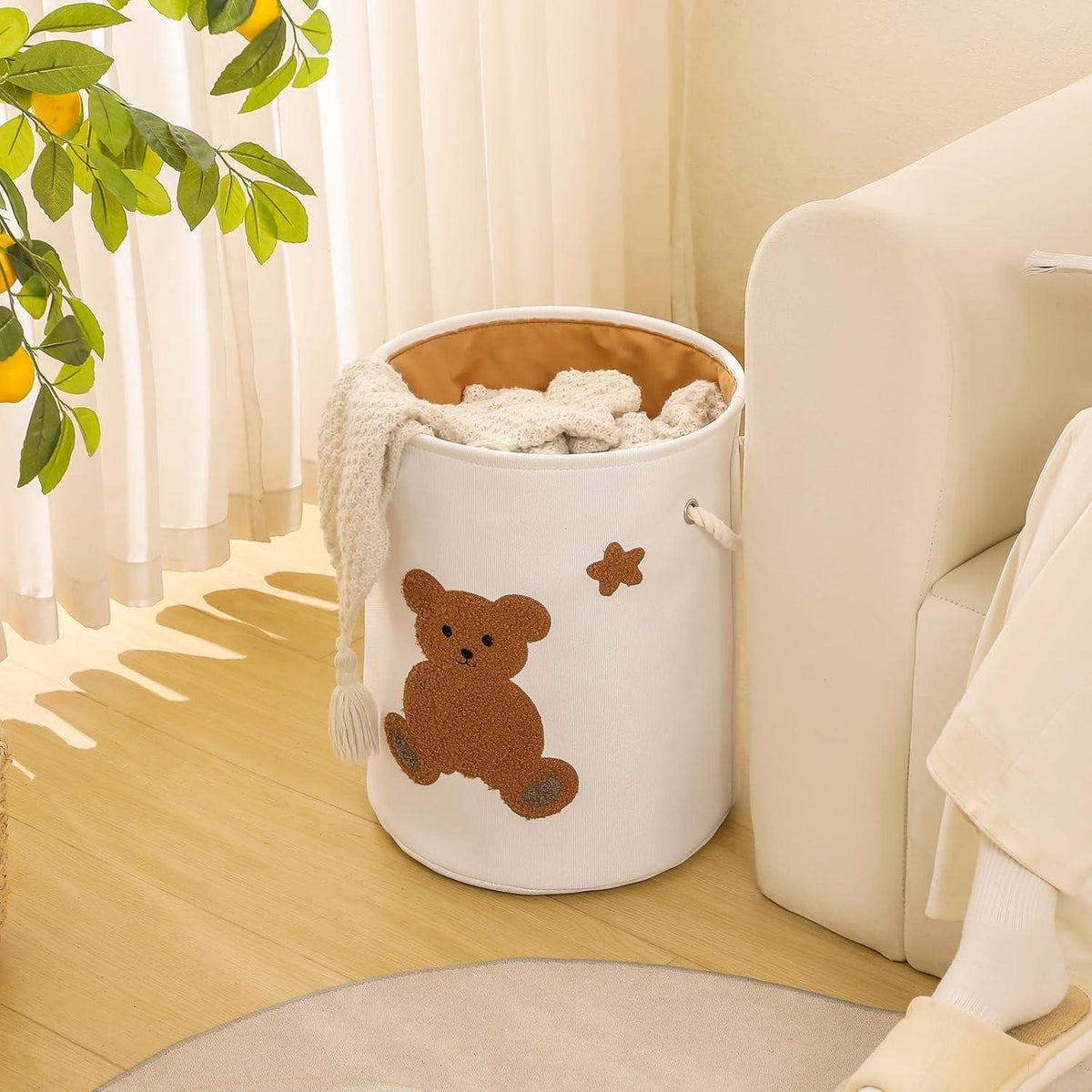 Baby Wäschekorb Bär – Faltbarer Wäschesammler für Kinderzimmer