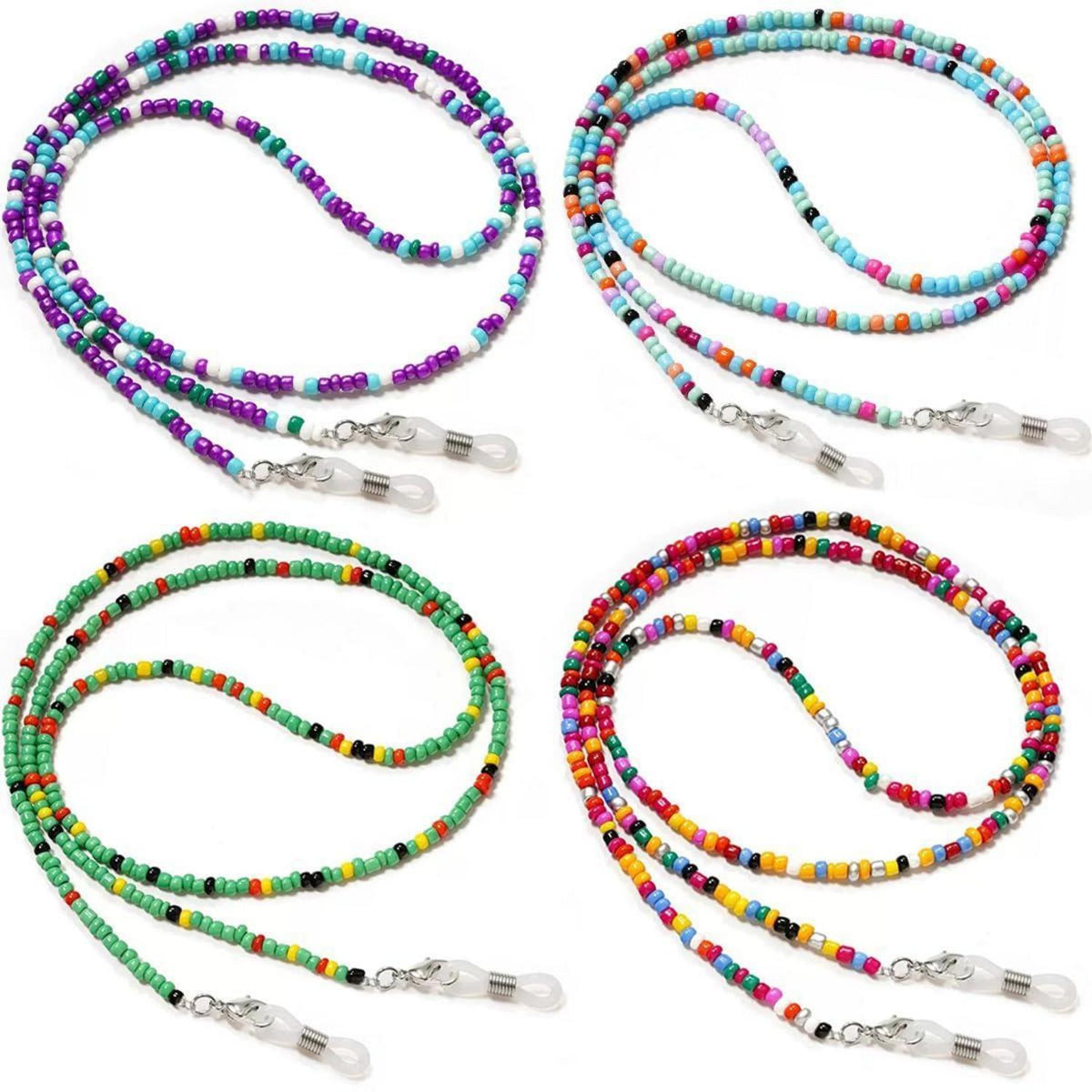 4er-Set Brillenketten Damen – Bunte Acrylperlen & Anti-Rutsch