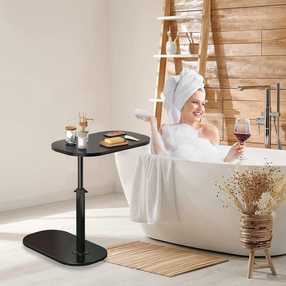 Höhenverstellbarer C-Form Beistelltisch 360° drehbar – Couchtisch Schwarz