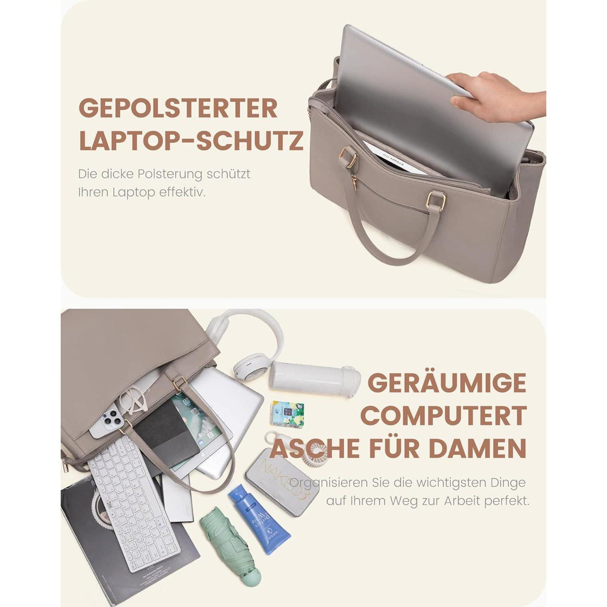 Laptoptasche Damen 15,6 Zoll, Elegante Arbeitstasche aus PU-Leder