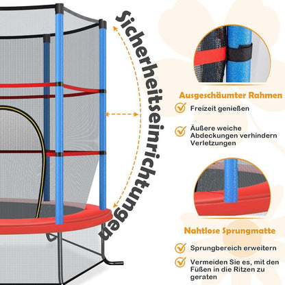 GYMAX Kindertrampolin 165cm mit Sicherheitsnetz & Randabdeckung