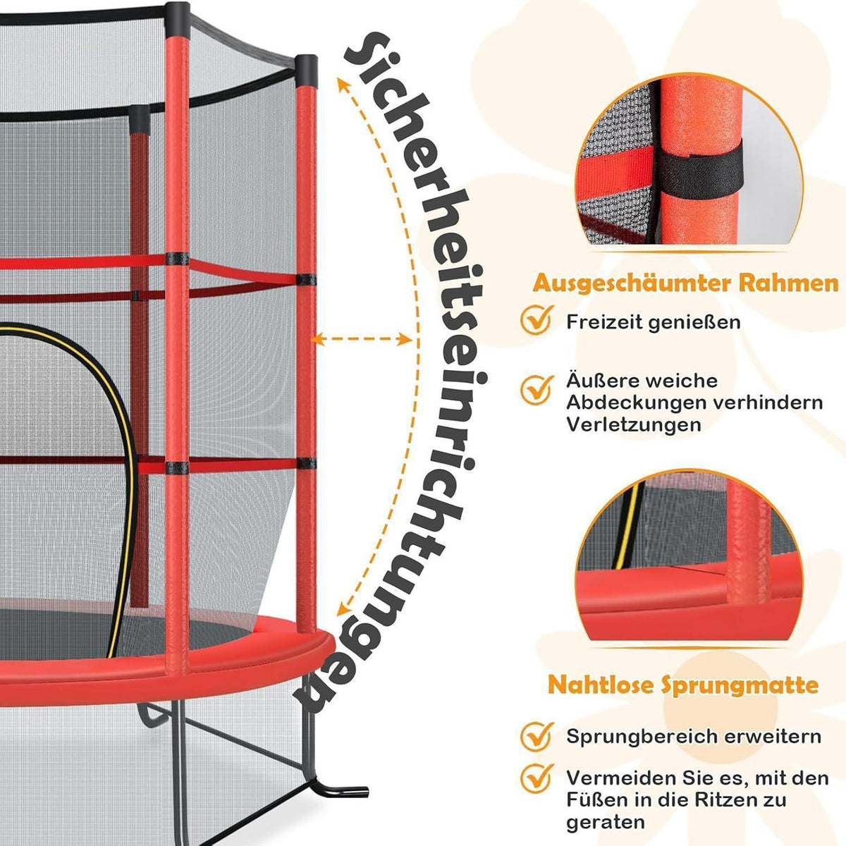 GYMAX Kindertrampolin 165cm mit Sicherheitsnetz & Randabdeckung