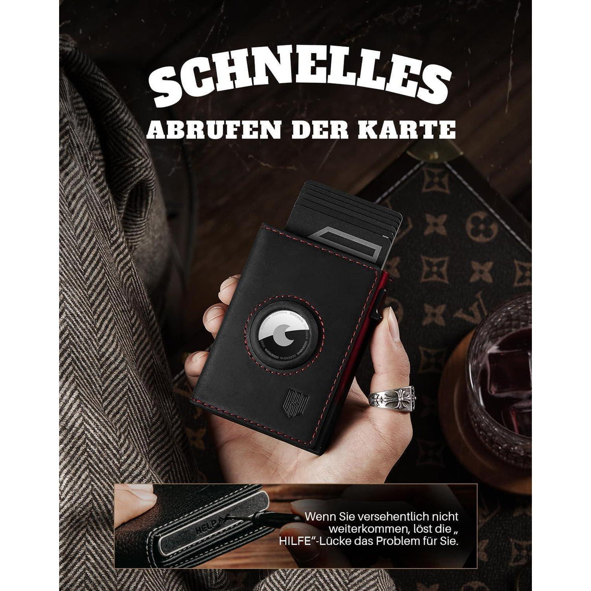 Herren Geldbörse mit AirTag Fach & RFID Schutz SchwarzRot