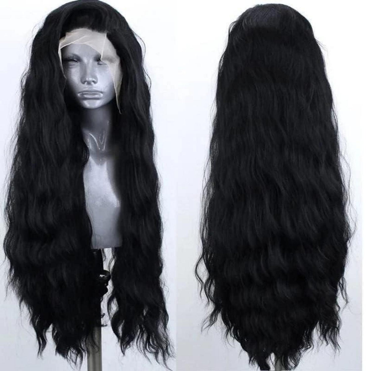 Lange Lockige Lace Front Perücke Schwarz – 24 Zoll, Hitzebeständig