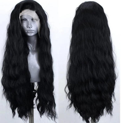 Lange Lockige Lace Front Perücke Schwarz – 24 Zoll, Hitzebeständig