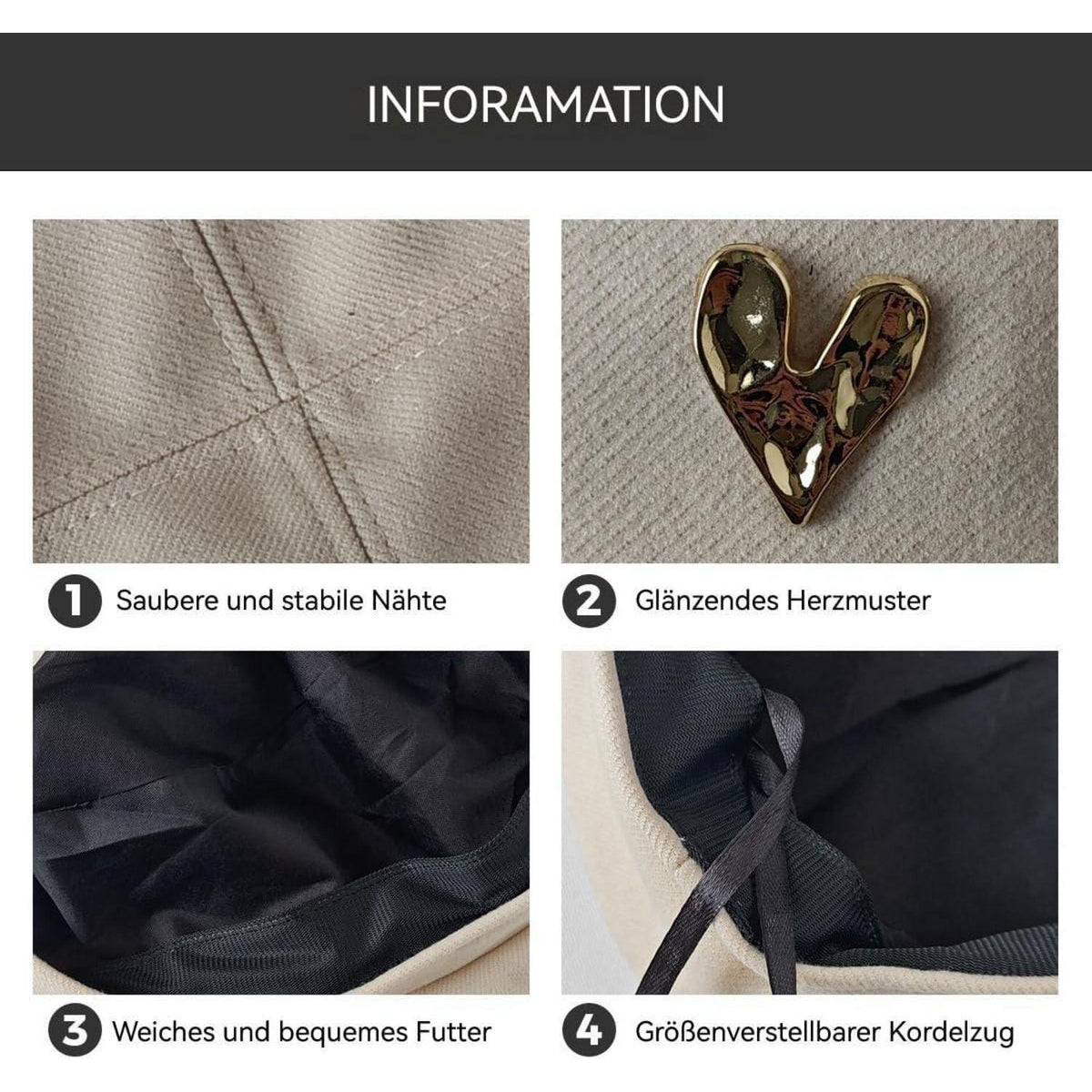 Baskenmütze Damen Baumwolle Koreanischer Stil Beige