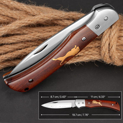 Zweihand Klappmesser 440C Stahl – Holzgriff, EDC Outdoor