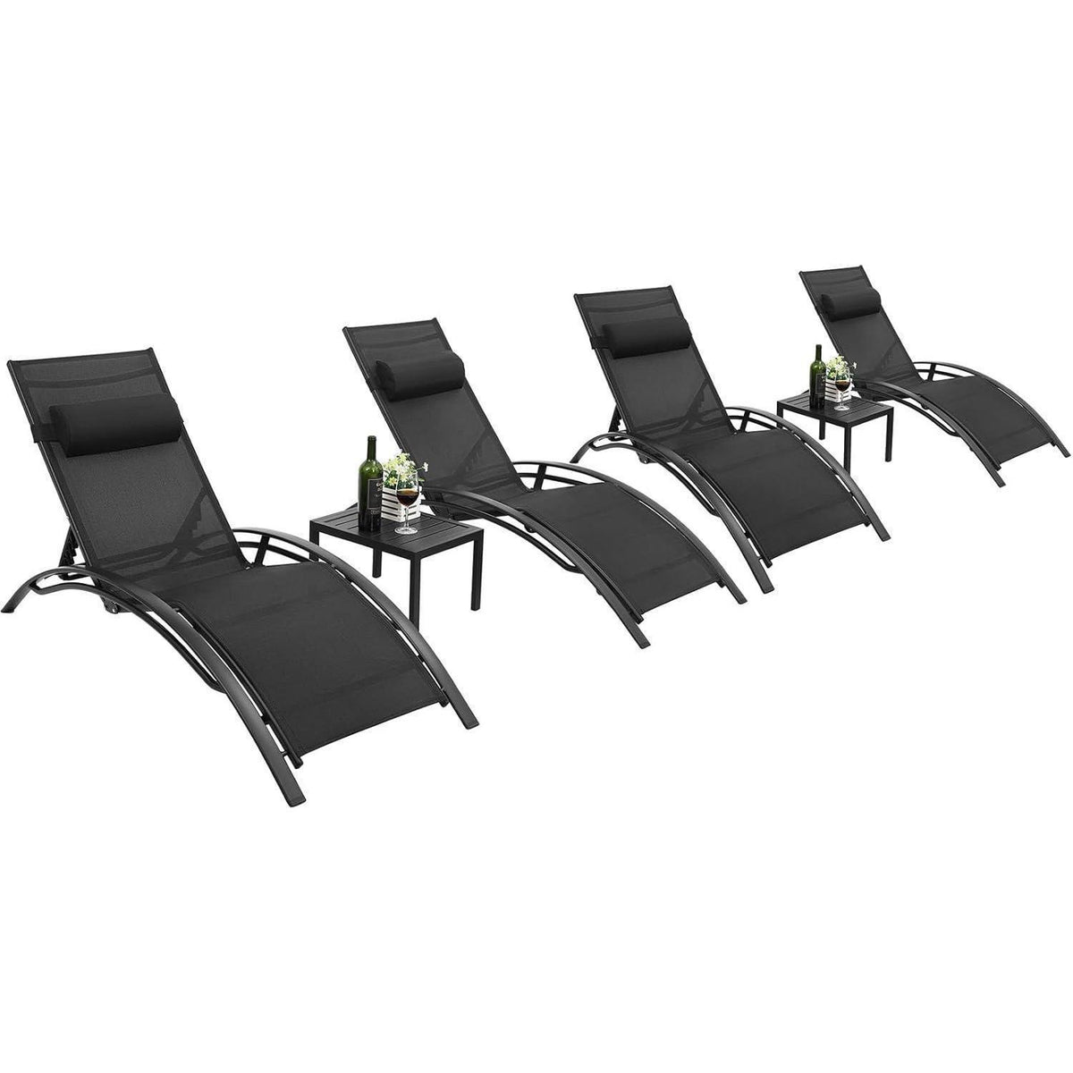 XXL Aluminium Sonnenliege 4er Set mit Beistelltisch & Kissen, stapelbar, wetterfest, verstellbar