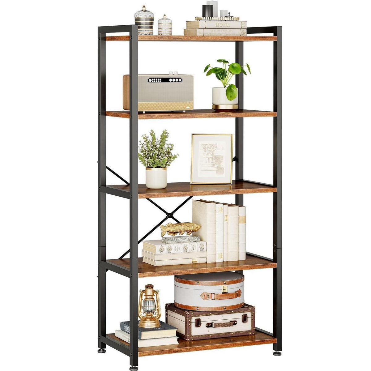 5-Etagen Bücherregal Braun – Stehendes Regal für Büro & Wohnzimmer