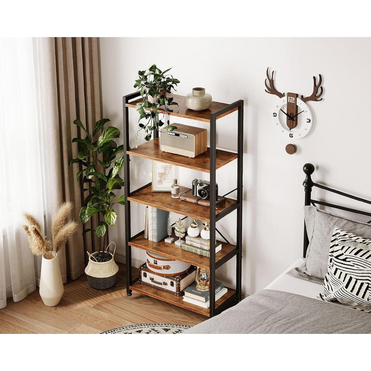 5-Etagen Bücherregal Braun – Stehendes Regal für Büro & Wohnzimmer