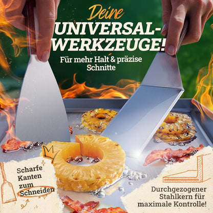 Edelstahl Plancha Grillplatte 40x40cm mit Burger Master Set