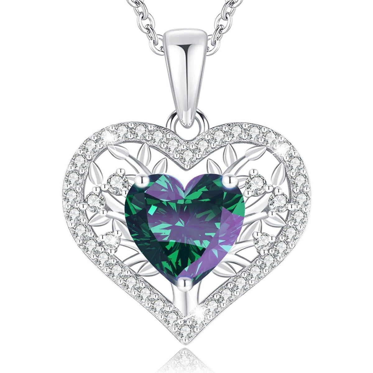 Lebensbaum Herz Kette Damen 925 Sterling Silber Alexandrit Geburtstagsgeschenk