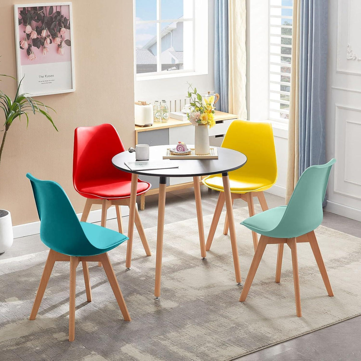 4er Set Esszimmerstühle Skandinavisch mit Sitzkissen & Holzbeinen