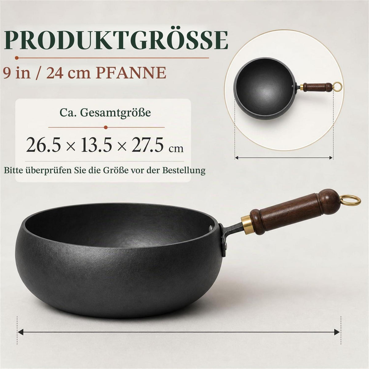 Japanische Gusseisenpfanne 24cm mit Deckel – Antihaft & Vielseitig