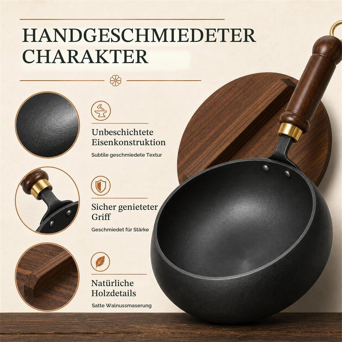 Japanische Gusseisenpfanne 24cm mit Deckel – Antihaft & Vielseitig