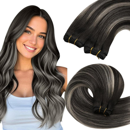 Echthaar Tressen Schwarz Ombre 50cm - 1B/S/1B, 100g