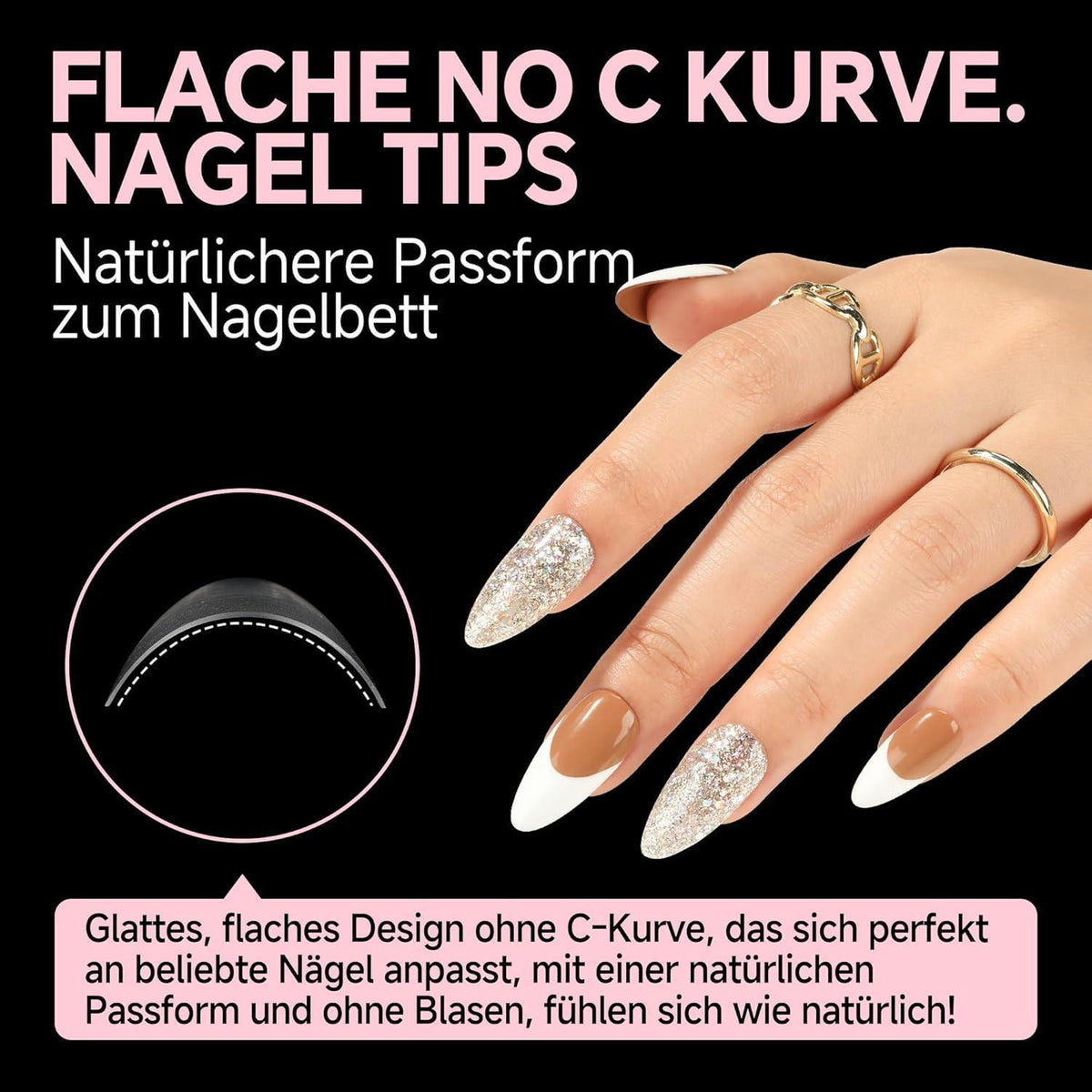 Mandel Gel Nägel Tips 216 Stück Halb-Cover Nagelverlängerung