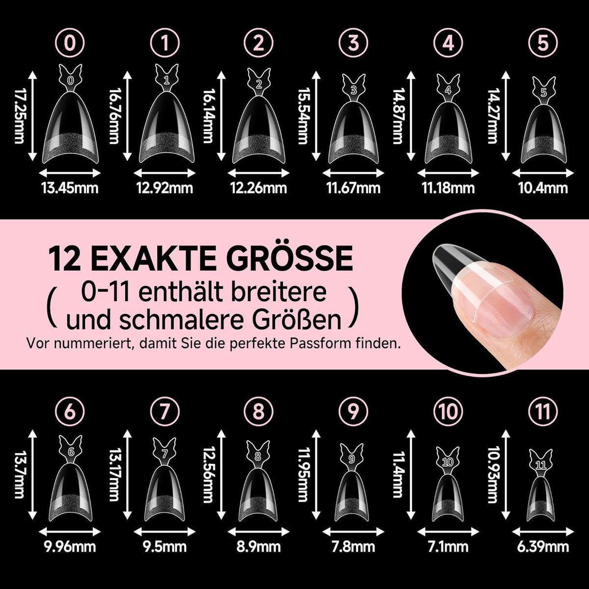 Mandel Gel Nägel Tips 216 Stück Halb-Cover Nagelverlängerung