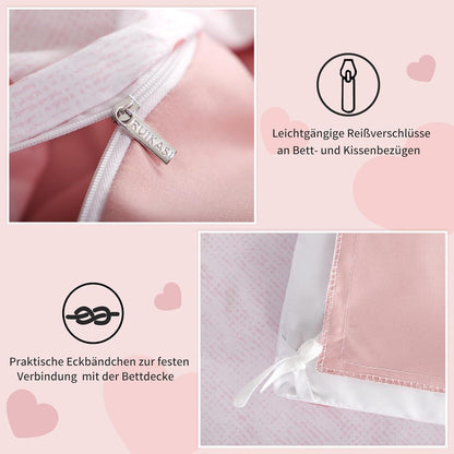 Bettwäsche-Set 135x200cm Rosa mit Herzen, 2-teilig, Mikrofaser