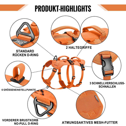 Taktisches Hundegeschirr Orange XL – Atmungsaktiv & Sicher
