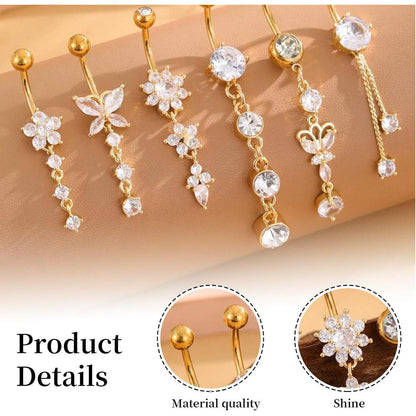 Bauchnabelpiercing Set 6x Schmetterling Hängend Gold Chirurgenstahl Wasserfest