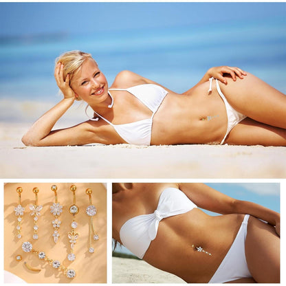 Bauchnabelpiercing Set 6x Schmetterling Hängend Gold Chirurgenstahl Wasserfest