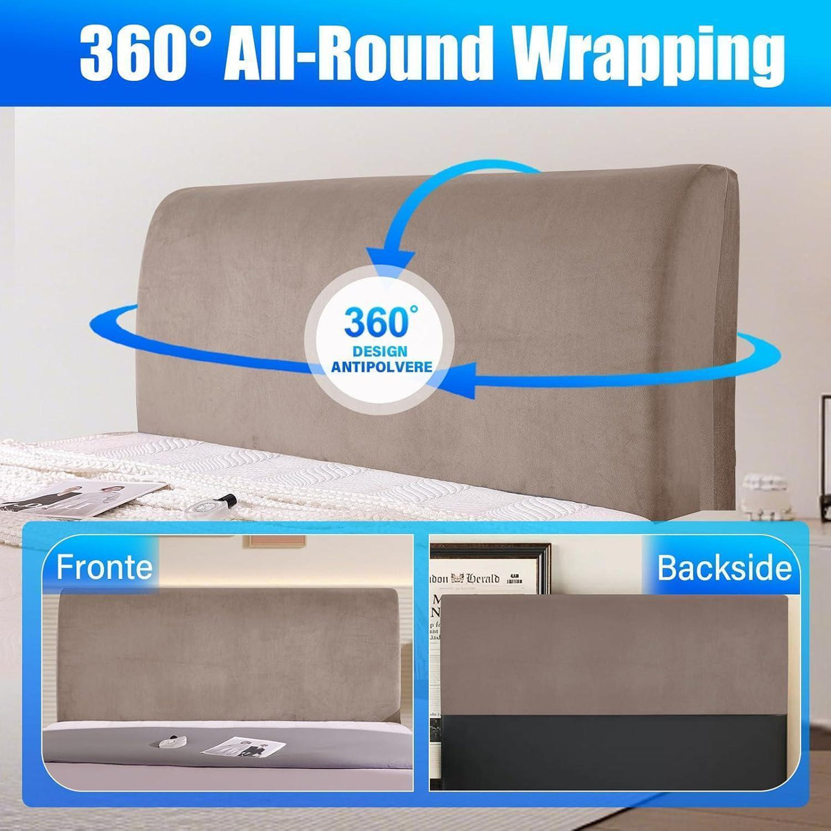 Samt Kopfteilbezug Khaki 200cm - Staubschutz & 360° Schutz