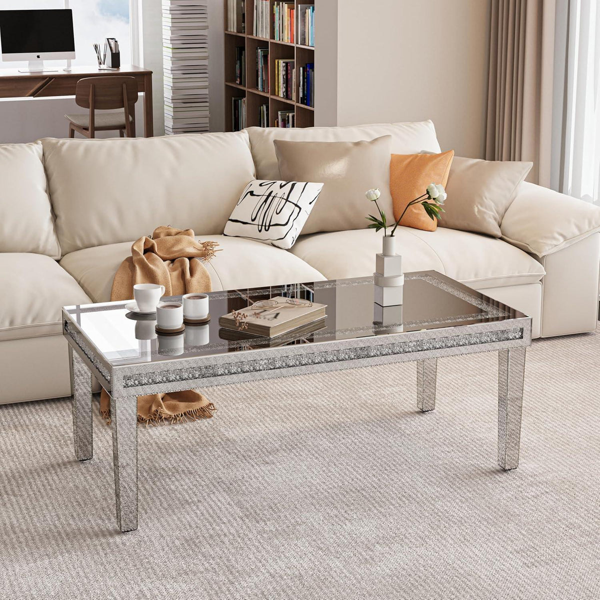 Couchtisch Silber Kristall Glas Rechteckig 120x60x45 cm