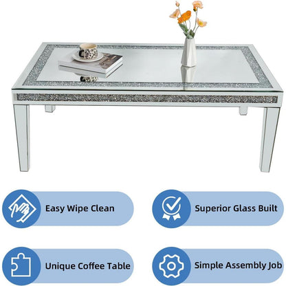 Couchtisch Silber Kristall Glas Rechteckig 120x60x45 cm