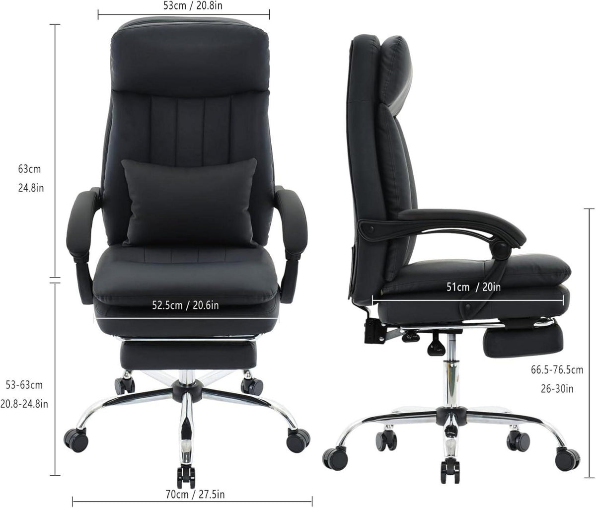 Ergonomischer Bürostuhl mit Fußstütze Schwarz PU Leder 135° Liegende