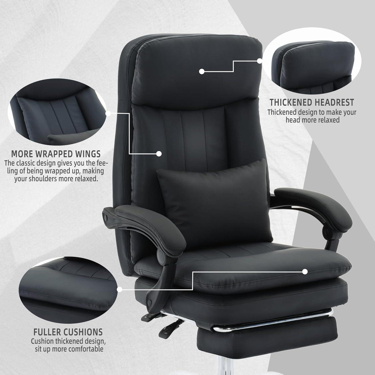 Ergonomischer Bürostuhl Schwarz PU Leder mit Fußstütze