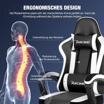 Ergonomischer Gaming Stuhl mit Fußstütze und Belastbarkeit bis